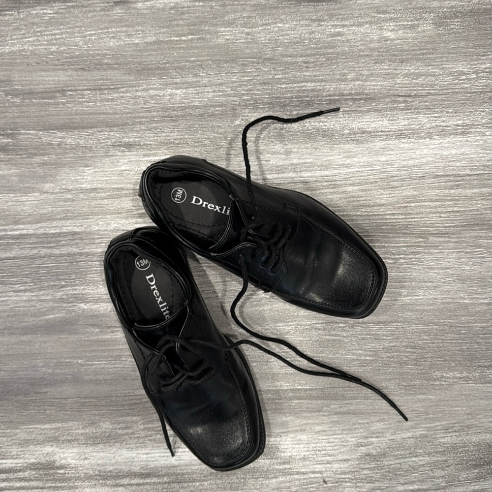 Drexlite boys, black Oxford lace up dress shoe